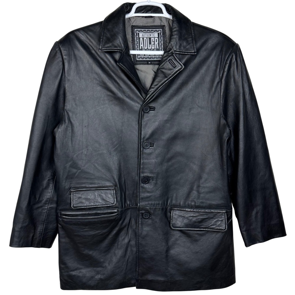 Authentic Adler Genuine Lamb Skin Leather Blazer Jacket Mens M Black Old Money